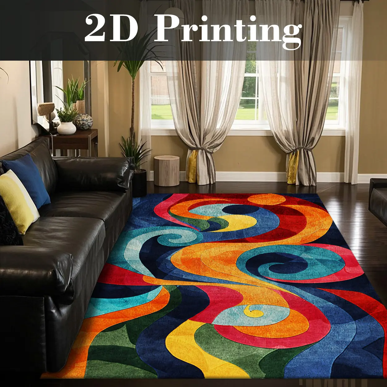Bold Retro Decorative Area Rug - Velvet Fiber, Washable Floor Rug, Non-Slip, Multiple Sizes, Funky Unique Home Decor for Living Room Indoor Use with Artistic Flair, Local Delivery