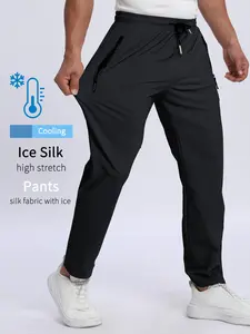 1/3 counts Men's Ice Silk Pants, Breathable Lightweight Sportswear, Side Zip Pockets, Elastic Waist, Quick-Dry Running Pants, Ideal for Outdoor Activities