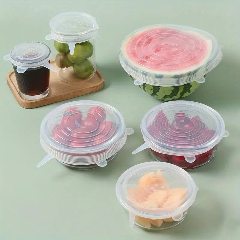 12-Piece Reusable Silicone Stretch Lids, Elastic Food Storage Covers in 6 Sizes for Bowls, Cups, Cans and Containers, Dishwasher, Refrigerator and Freezer Safe