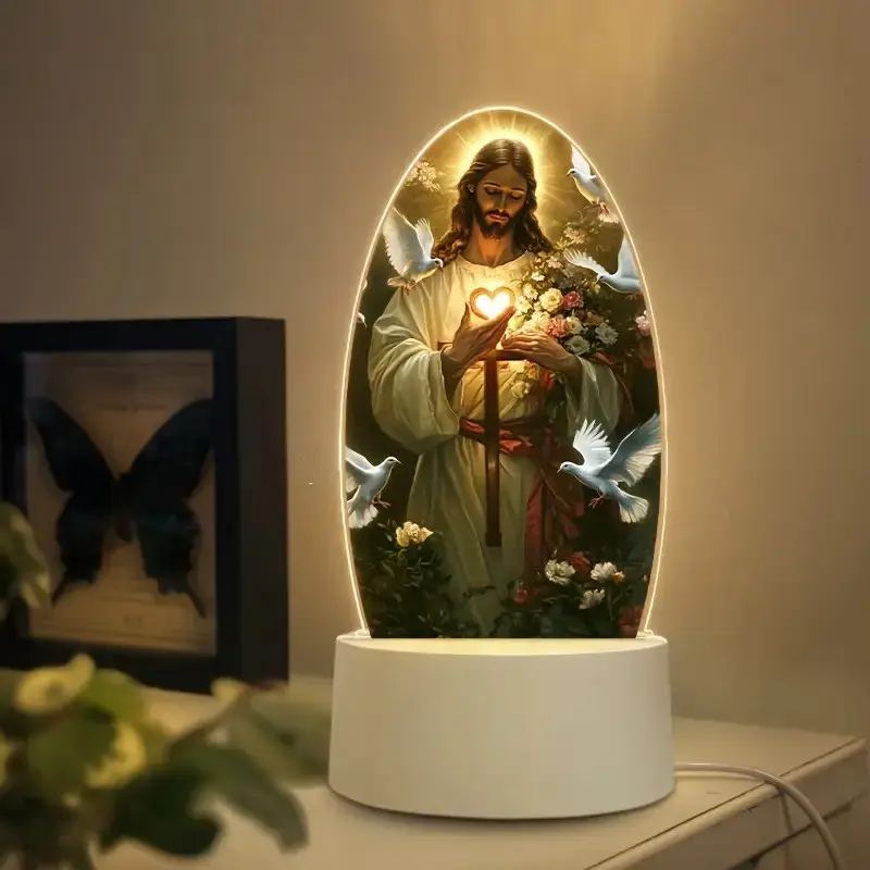 Religious LED Night Light with Cross and Dove Design, USB Powered Ambient Lamp for Prayer, Meditation, Home Decor, Spiritual Gift Idea, Decorative Lights