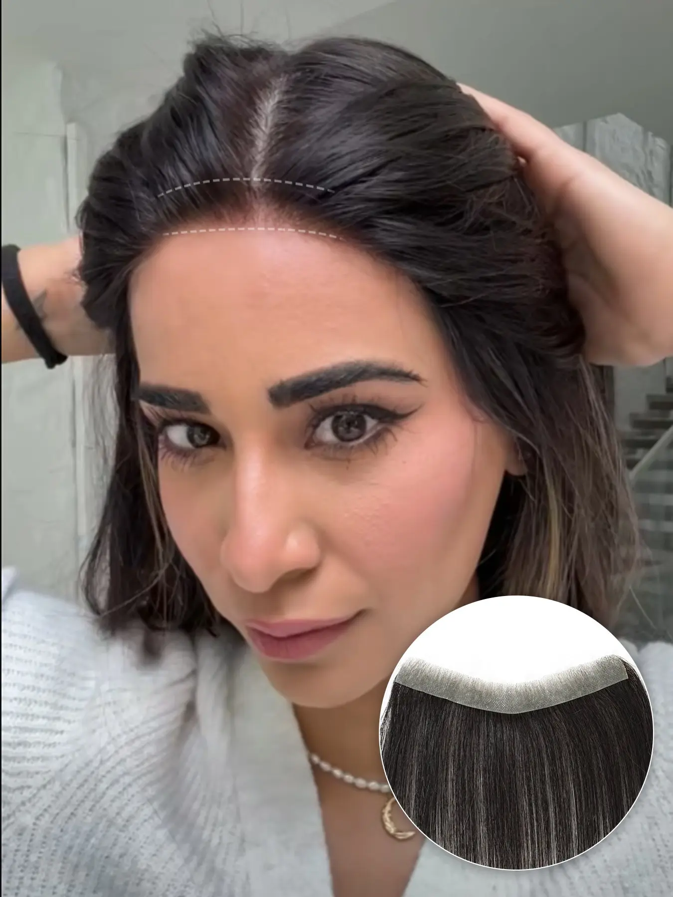 Forehead Hairline Lightweight Ultra-thin Hair Pieces for Women, Human Hair Biological Scalp Invisible PU Base Hairline Replacement Pieces for Women, Natural Color for Party, Daily Use, Silky Hair Extensions