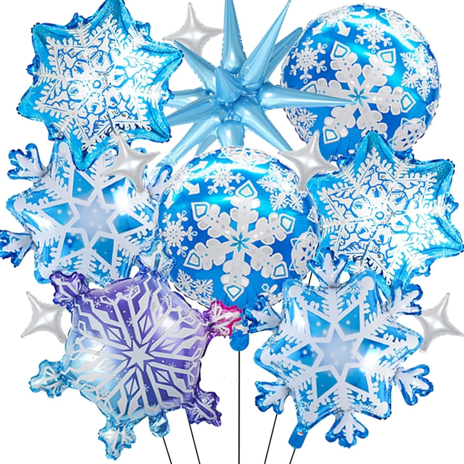 20pcs Snowflake Balloon Set, Explosion Stars, 4 Designs, Kids Birthday, Winter Party, Kindergarten, Ski Resort, Valentine, Christmas Decor