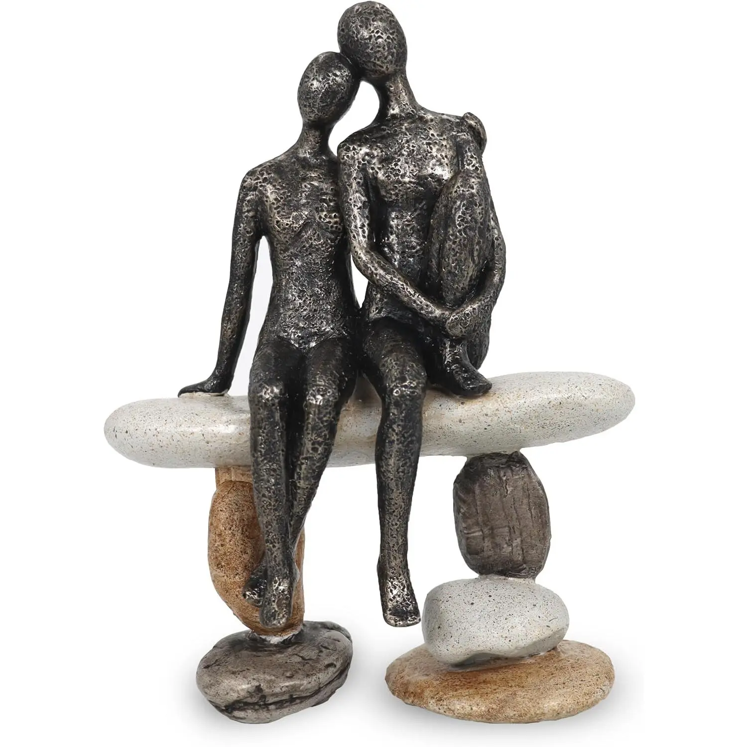 Romantic Couple Figurines Sculpture – Abstract Couple Sculpture on Stone Bench, Modern Home Decor Statue, Unique for Couple
