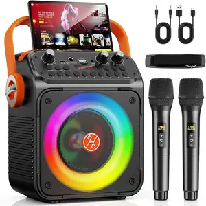 Karaoke Machine, Portable  Karaoke Speaker with 2  Microphones for Adults, PA System with Echo Adjustment, LED Lights, Supports USB/TF/REC/FM/AUX, for  Party, Outdoor