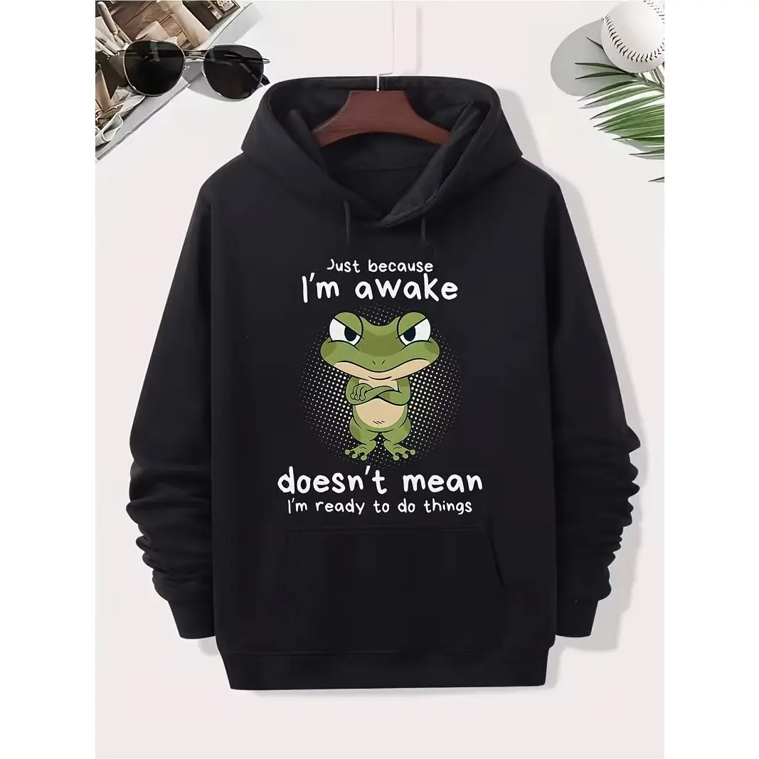 Grumpy Crossed Arms Frog Graphic Oversized Comfort Cotton Fashion Hoodie Outfit, Funny Sarcastic Just Because I’m Awake Quote Sweatshirt, Perfect Valentine’s Day Gift For Him Her, Ideal Holiday Present For Friends Family Lazy Meme Lover Casual Daily Hoode