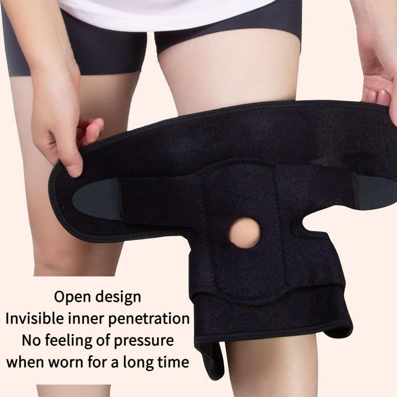 Knee brace with side stabilizer, adjustable non-slip open knee compression wrap knee support with knee gel pad for men and women sports workout gym running basketball Patella Fit