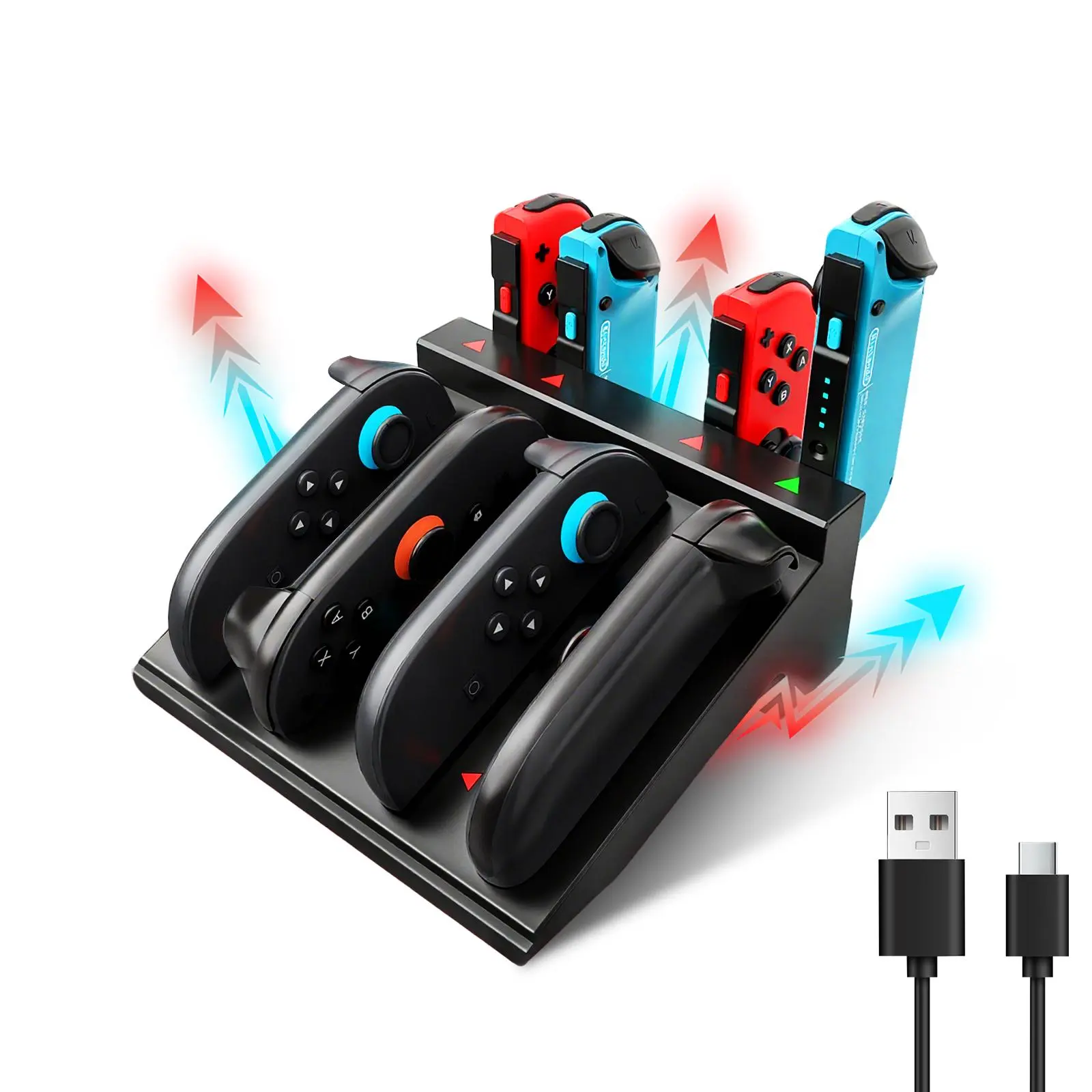 8-in-1 Foldable Magnetic Side Charging Connector for Nintendo Switch 2 (2025) - ABS Plastic Supplier, 4 Game Card Slots, Kickstand, LED Light, Circuit Protection, Intelligent Chip, Multi-Controller Compatibility, Ideal for Game Party & Dorm Use