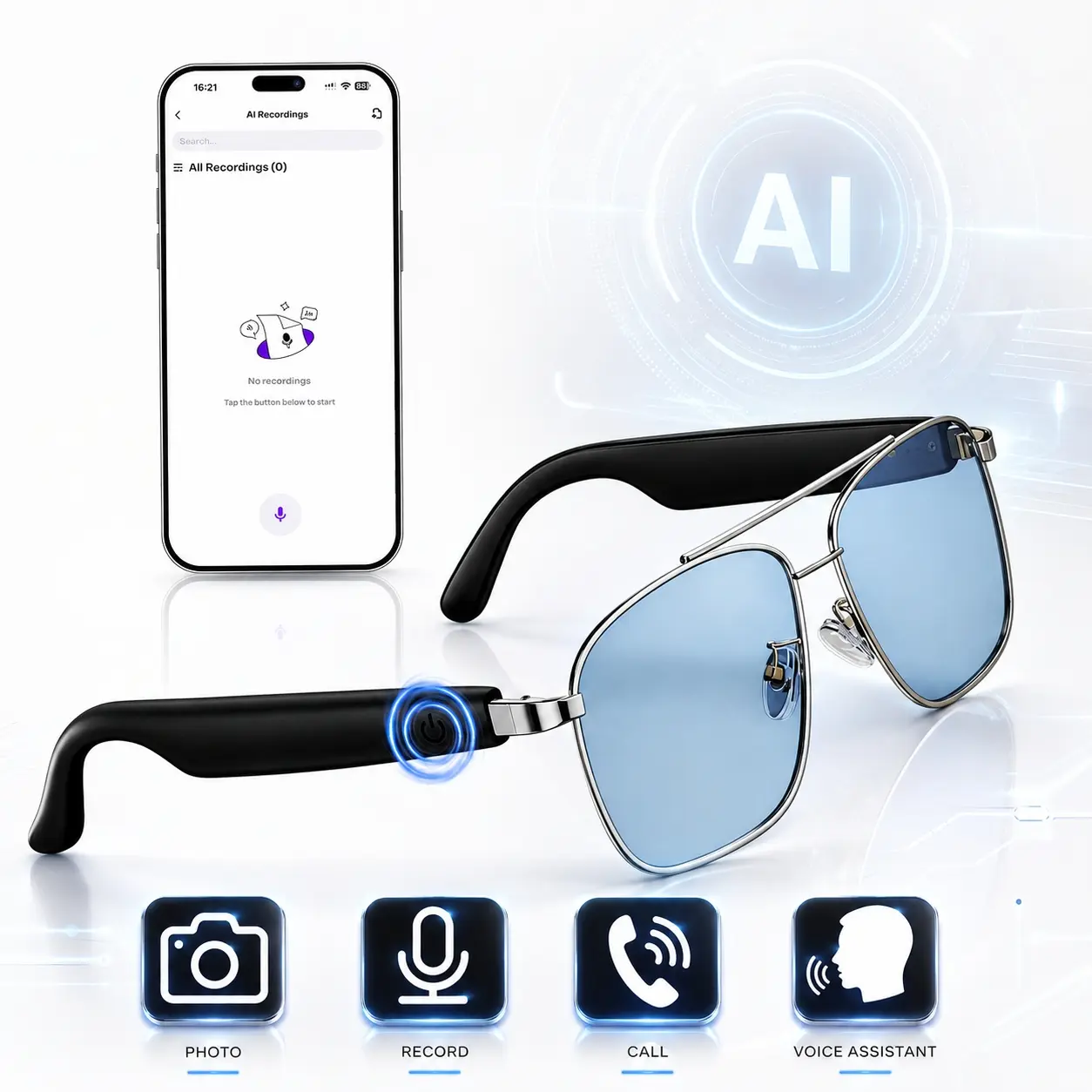 AI Smart Translation Glasses for Meetings & Office, Wireless Translation Glasses, Noise-Canceling Bluetooth Calls, Hands-Free Bone Conduction Audio, Long Battery Life, Lightweight & Durable Design, Wearable Smart Glasses
