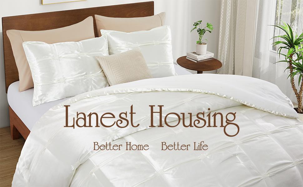 King Size Comforter Set Ivory White, 3 Pieces Soft and Lightweight Silk Bedding, All Season Down Alternative Comforter Bed Set