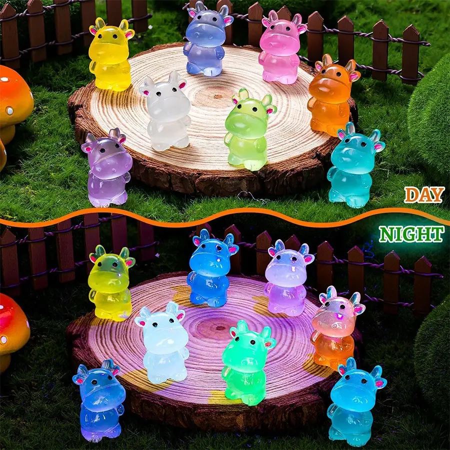 20/30 Night Glow Mini Resin Cow Models, DIY Handmade Tiny Animal Figures, Perfect for Fairy Garden Micro Landscape Decorations, Garden Accessories