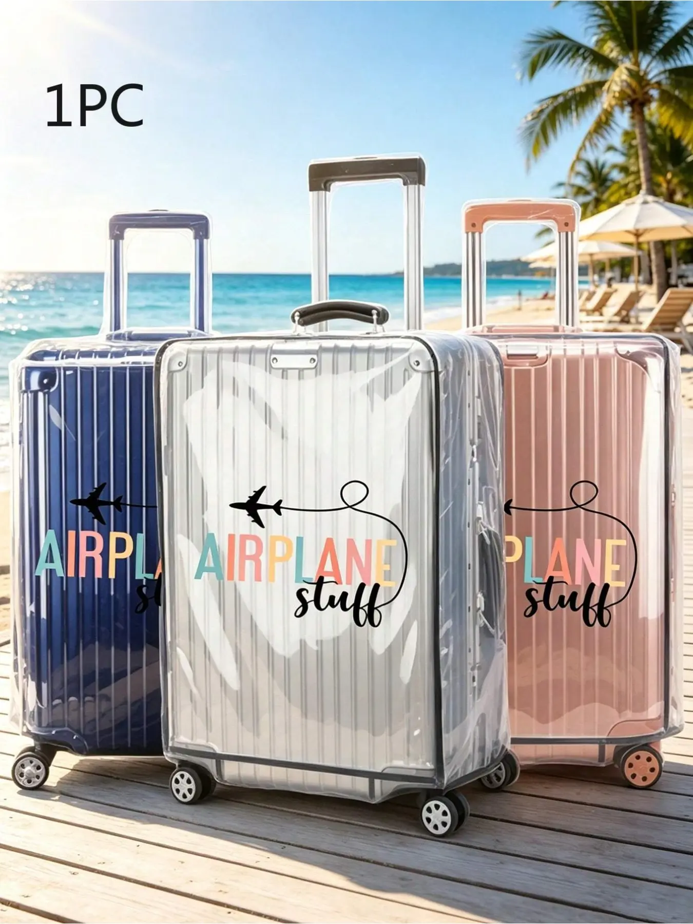 Transparent Airplane Print Luggage Cover Protective Covers Waterproof wear-resistant suitcase protector for 20/24/28-inch luggage, perfect travel gift for family and teachers.