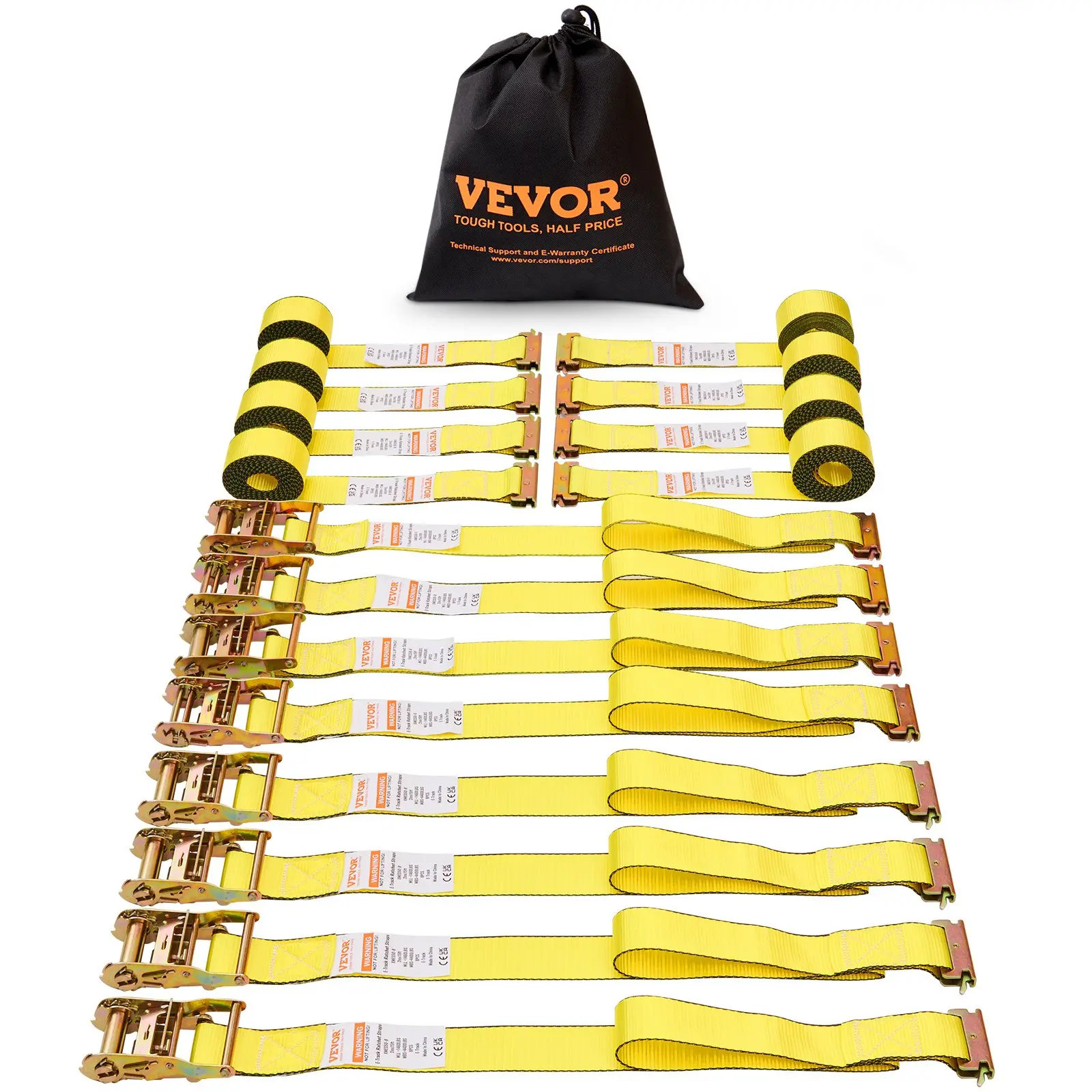 VEVOR Polyester Ratchet Tie Down Straps (8PK), 2"x15' Heavy Duty, 4400 lb Break Strength, E-Track Endless Ratchet, for Furniture Moving, Cargo Securing, Bicycles, Roof Racks, Kayaks, Boats, Motorcycles