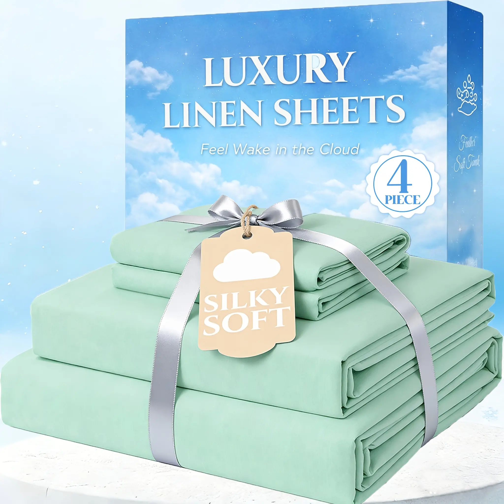 MUXHOMO 4 PCS Linen Sheet Set - Extra Deep Pocket Up to 18" Bed Sheets Sets - Breathable, Comfortable for All Seasons - Hotel-Quality Fitted Sheet Set - Great Gifts