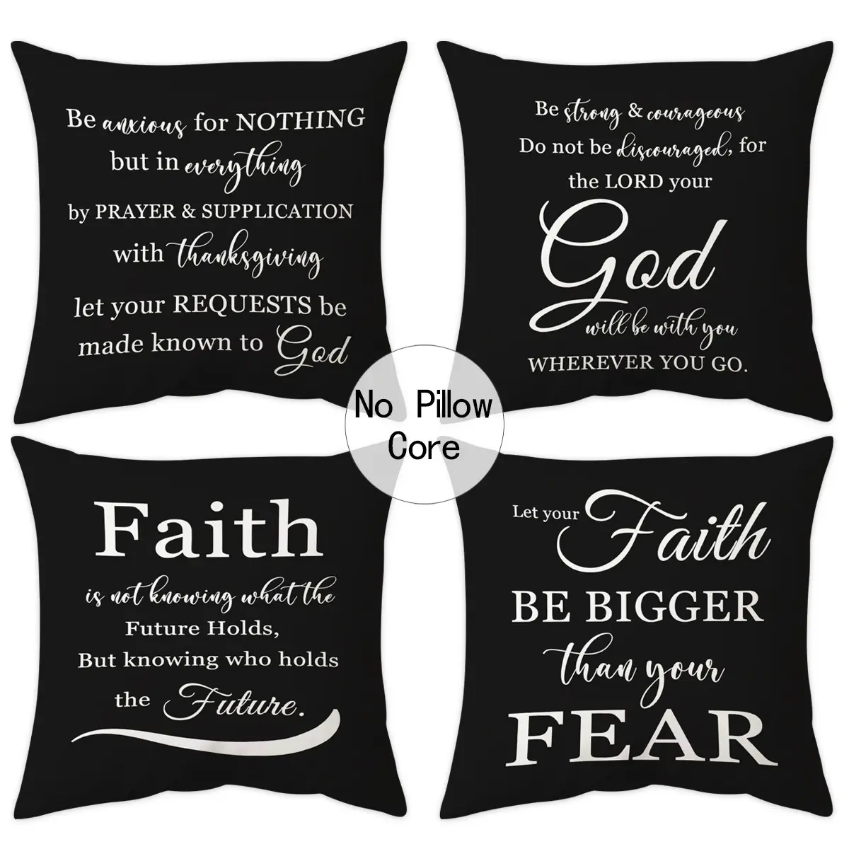 4pcs inspirational quote short plush pillowcase 18x18 inches, Bible inspirational quote cushion cover, double-sided printed pillow cover with inspirational words, sofa, living room, room decoration pillow cover (without pillow core)
