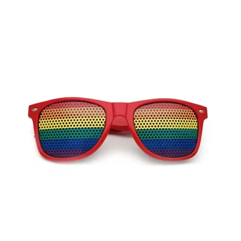 PESENAR Red Frame Rainbow Pride Pattern Party Sunglasses - LGBTQ+ Festival Accessory Party Accessories Festival Party Supplies