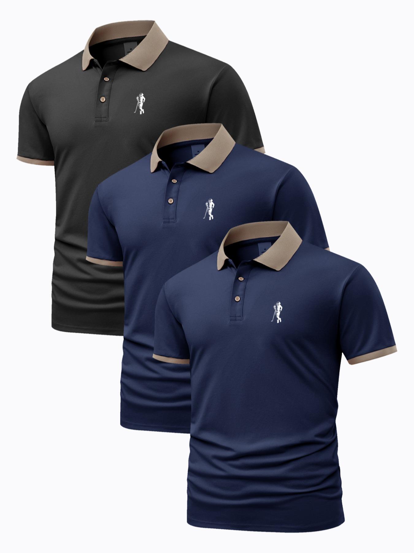 Men's Contrast Binding Short Sleeve Polo Shirt, Regular Fit Casual Graphic Top for Summer, Men's Clothes for Daily Wear, Polo Tees