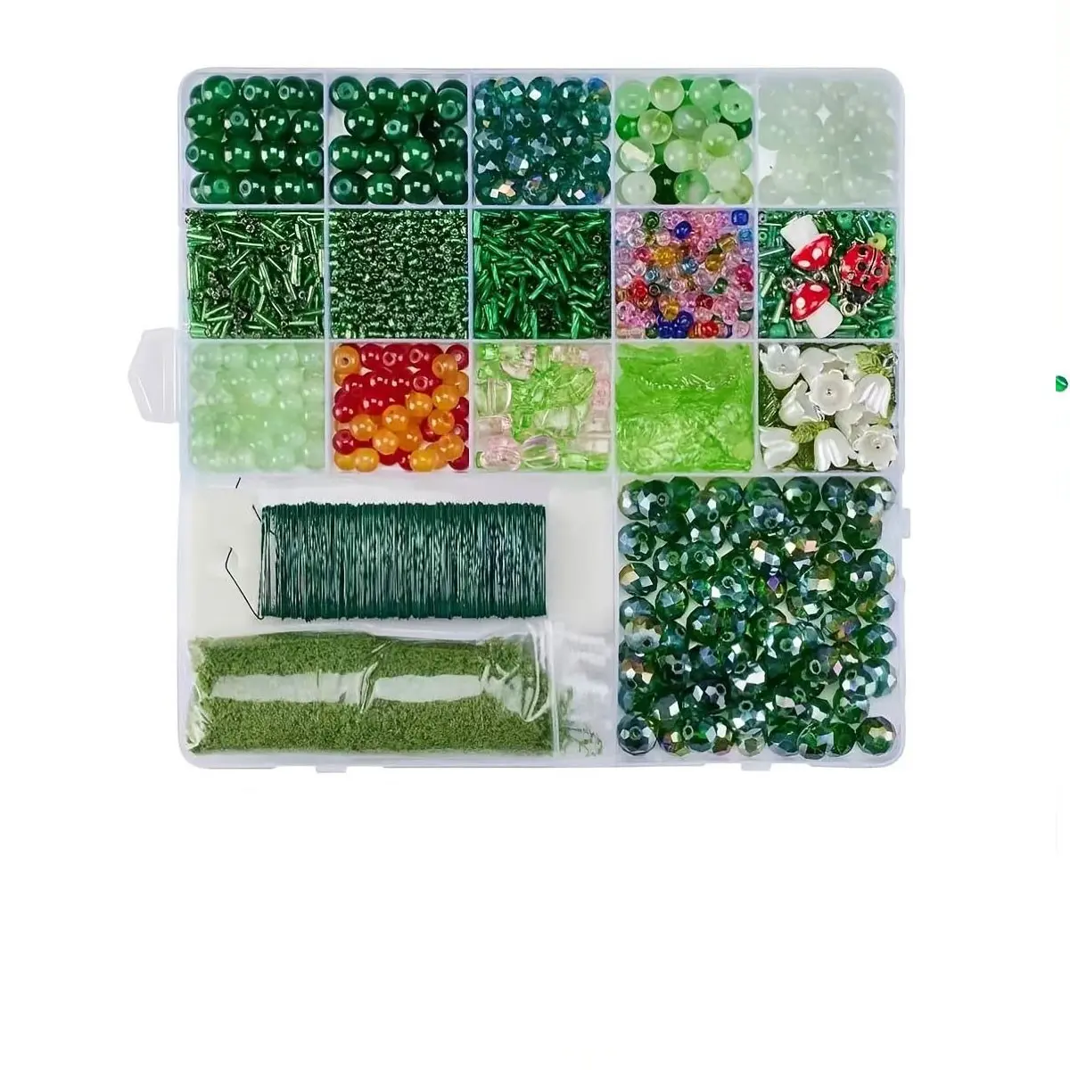 1400pcs Glass Beads, Plant Shape DIY Craft Supplies, Realistic Plant Decor Accessories, Jewelry Design Materials, DIY Mix Beads