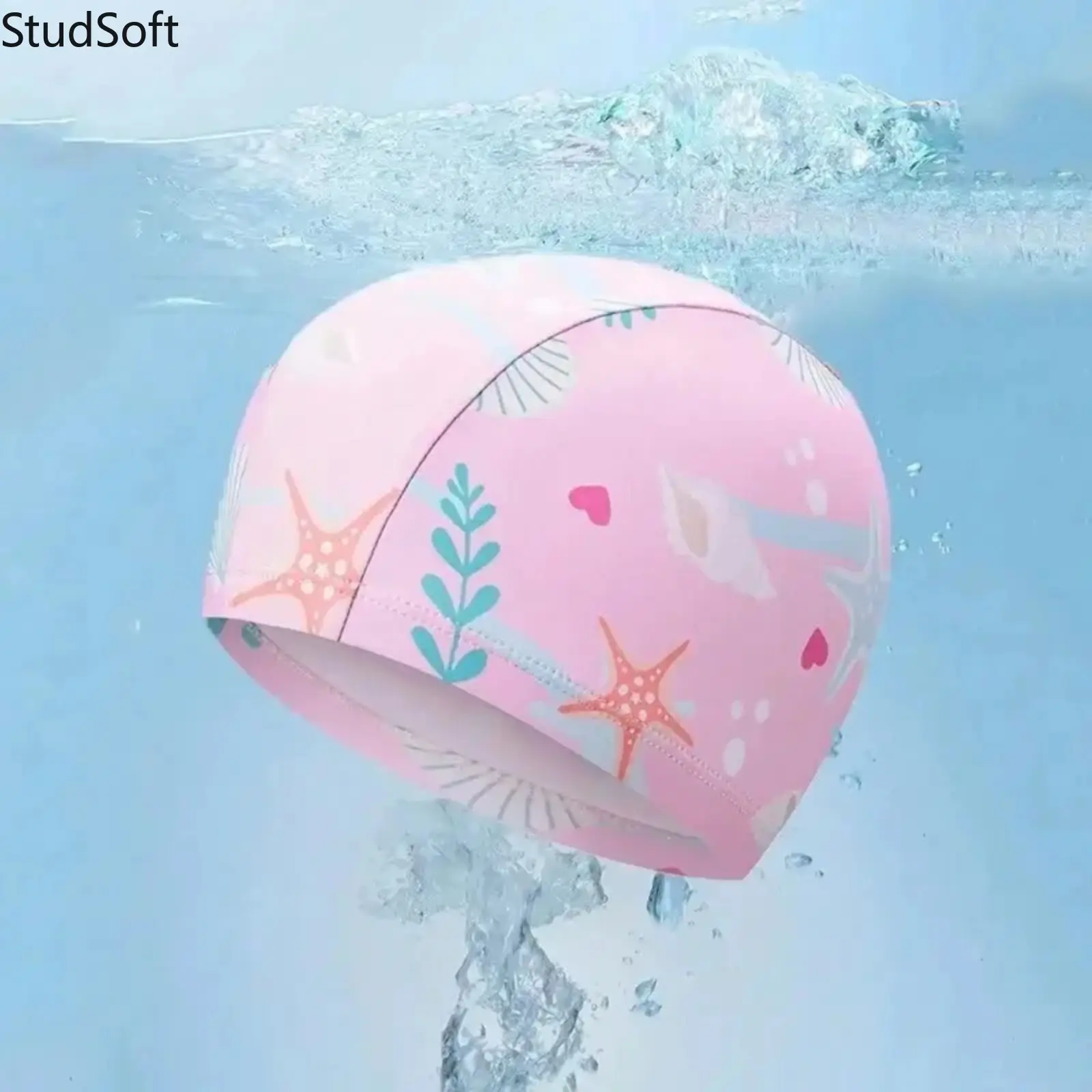 Teen Cartoon Print Stretch Fabric Swim Cap - Soft, Skin-Friendly, Ear-Protective, Elastic, Snug Fit, Waterproof, Multiple Colors, Colorful Floral Swim Cap for Long Hair Pool Training, 14+ Years Sports Head Covering
