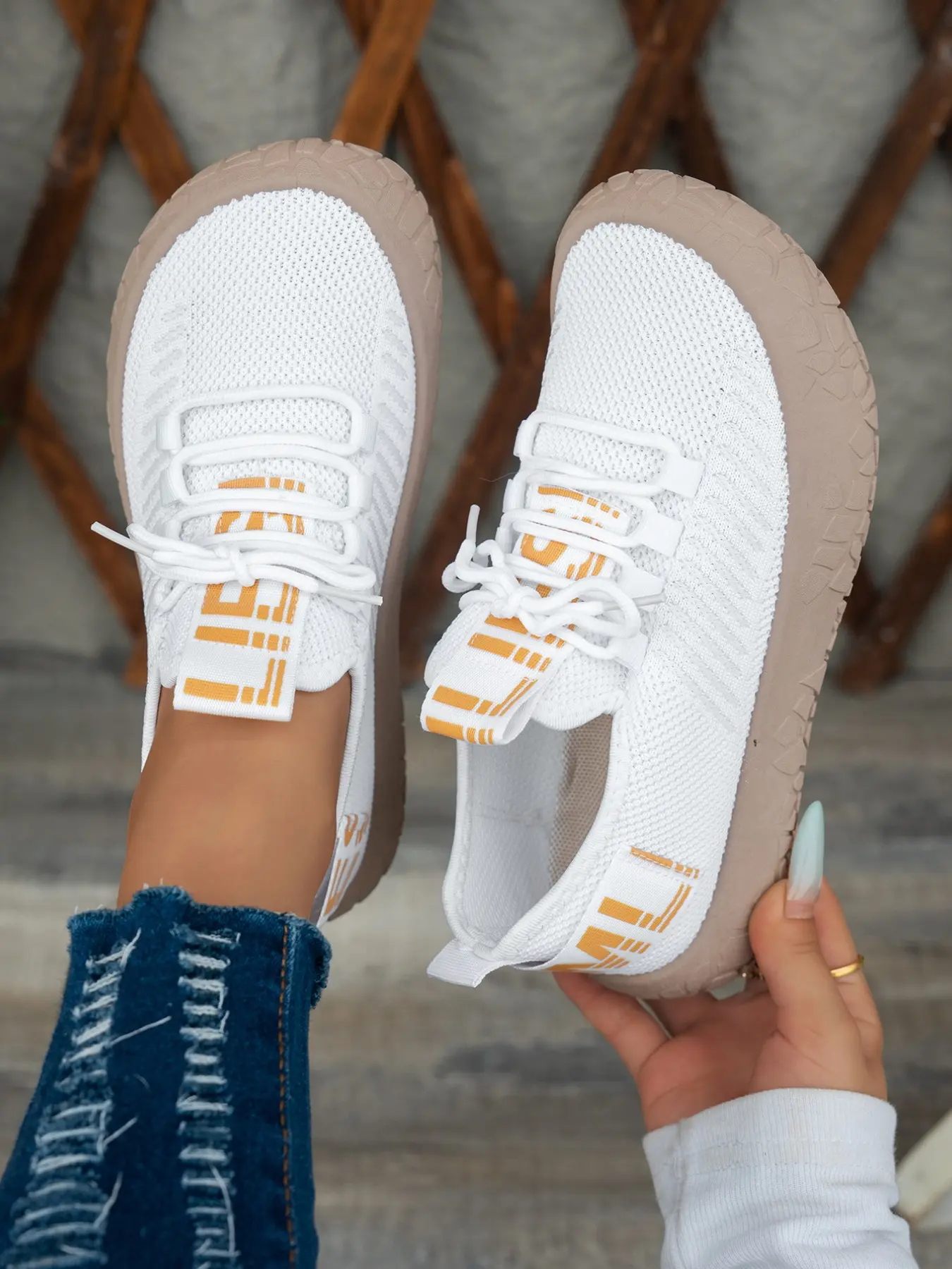 Beautiful Hollow Out Flyknit Slip-On Sports Shoes, Breathable Soft Sole Casual Knitted Running Shoes, Trendy Outdoor Women's Fashion Sneakers