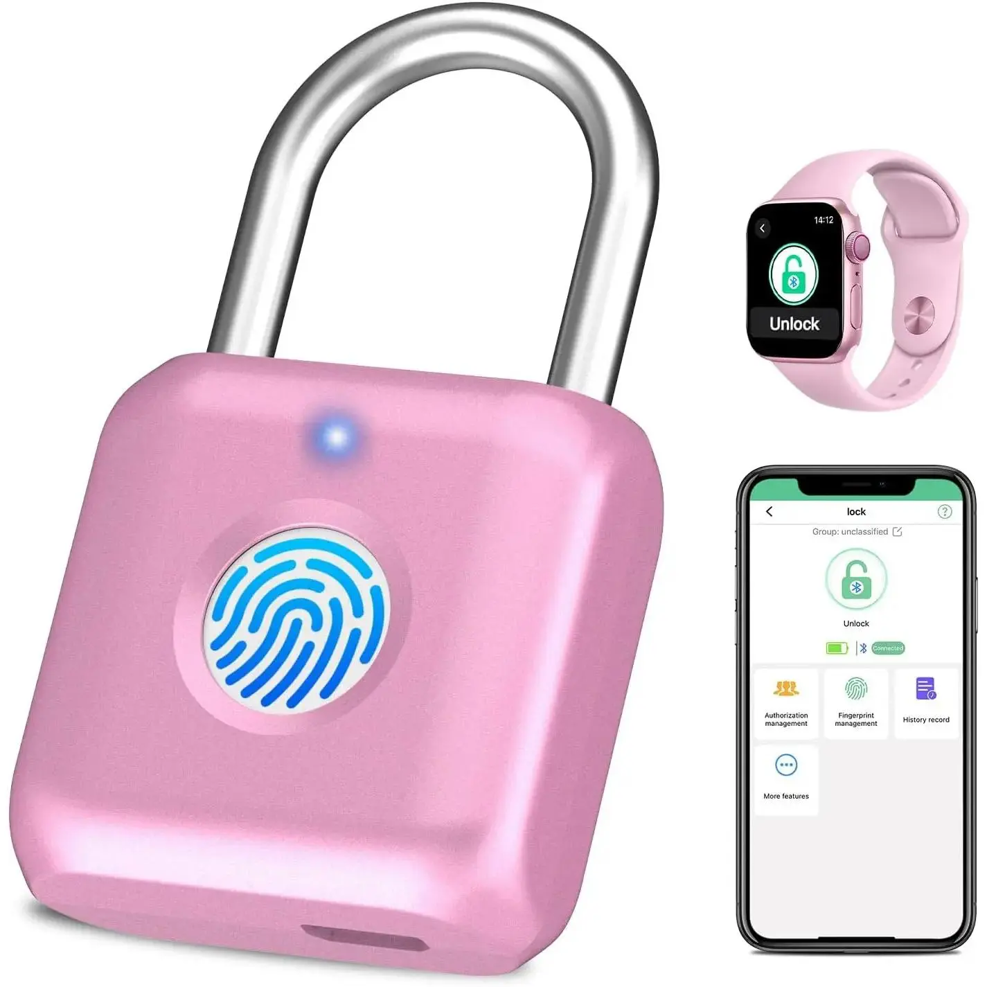 Anti-Theft Security Fingerprint Padlock, Metal Keyless Lock with Phone App & iOS Watch Compatibility, for Women’s Gym Locker, School Locker, Toolbox Hasp Storage, Anti Theft Padlock, Security Lock