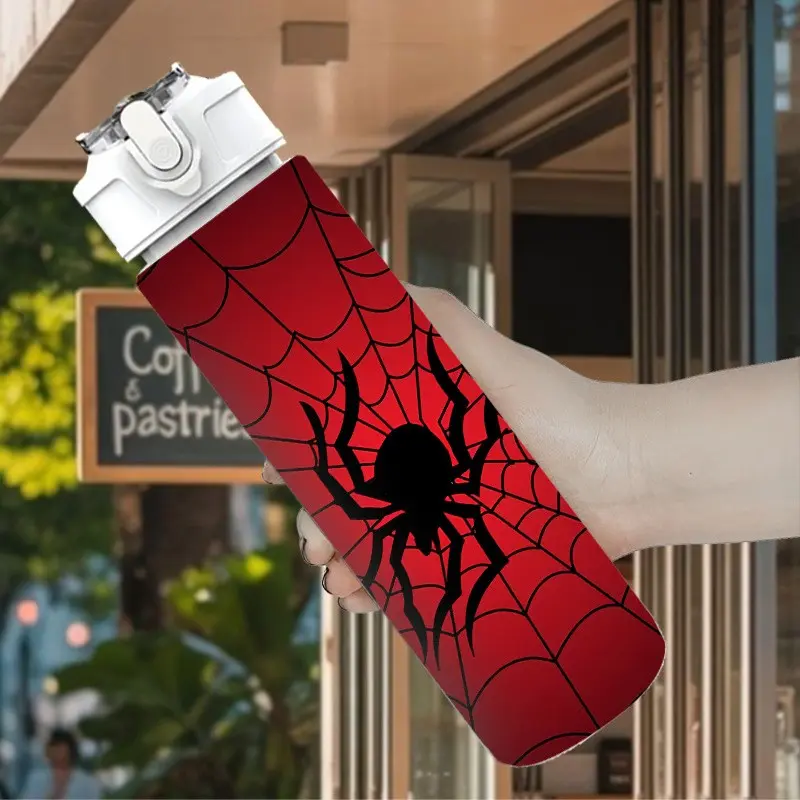 750ML Spider Web Leakproof Water Bottle, Cute Print Design, Leak-Proof Pop-Up Lid, Lightweight Durable, Reusable, Ideal Gift for Home Gym Office Running, Drinkware