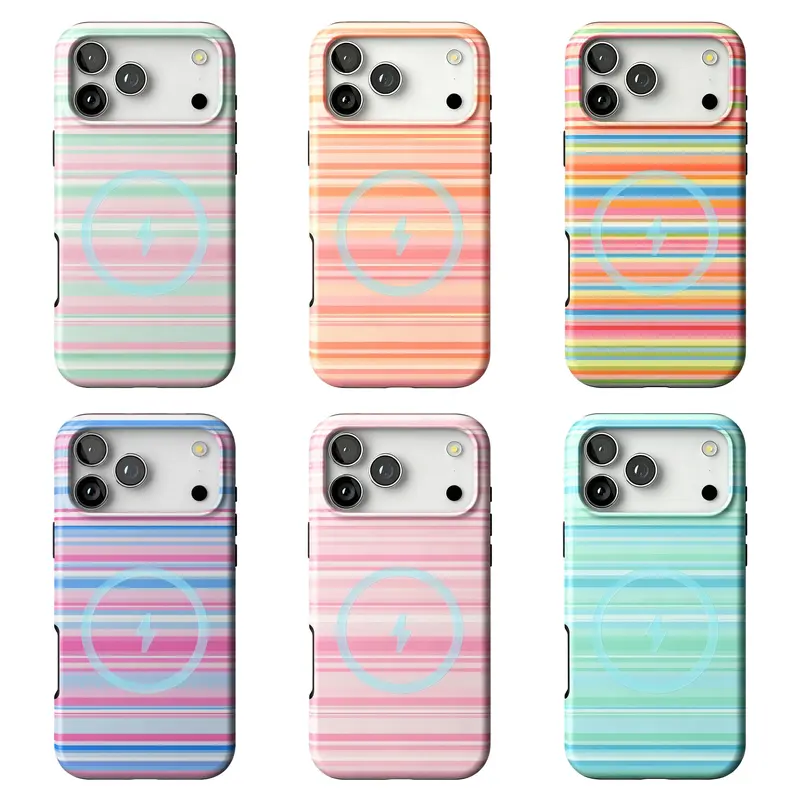 MNBVCX Retro Summer Mood stripe pattern, sturdy, protective, Magsafe Compatible, suitable for iPhone 17/16/15/14/13/12 Pro Max/Plus/Pro, simple and stylish phone case, perfect gift, Fashion Summer Phone Case |   Designed for Party, Beach, Pool & Outdoor