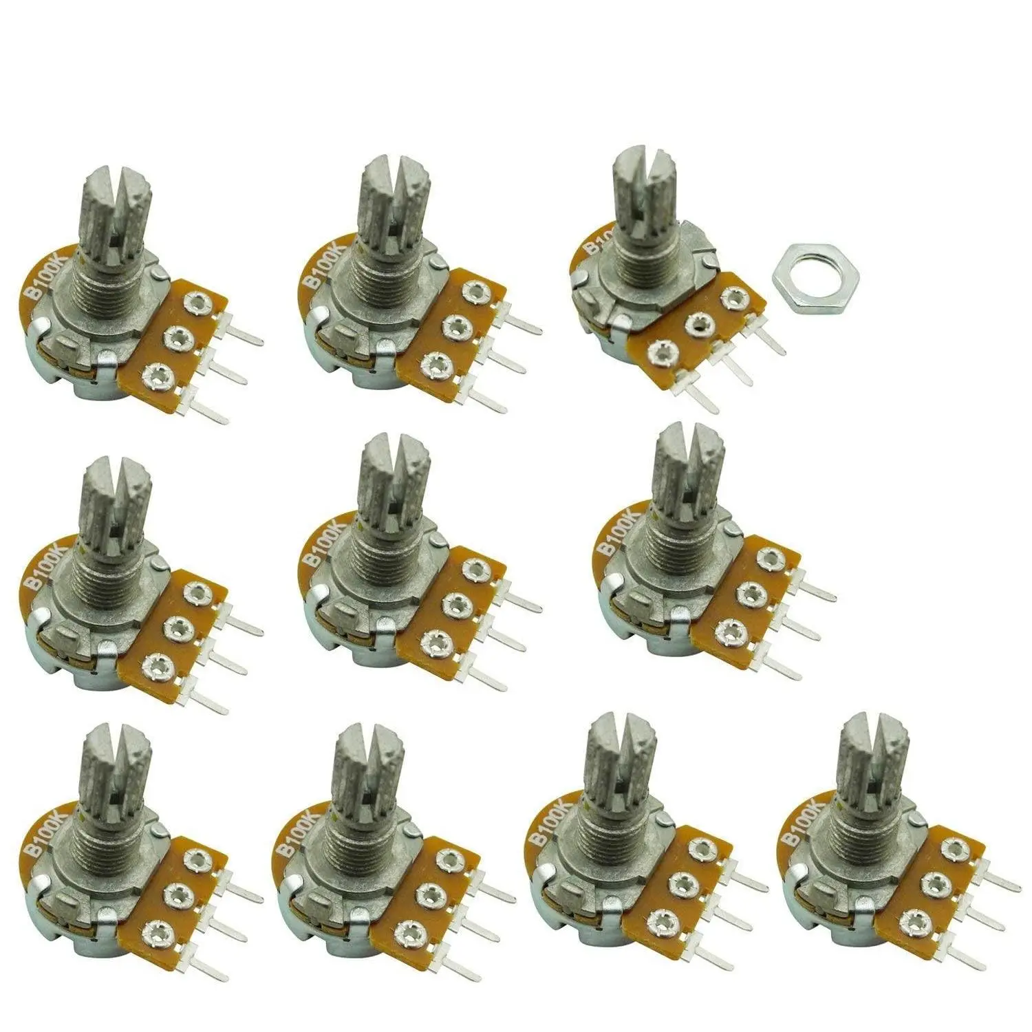 10PCS 100K Ohm Single Linear Rotary Taper Potentiometer with 15mm Shaft