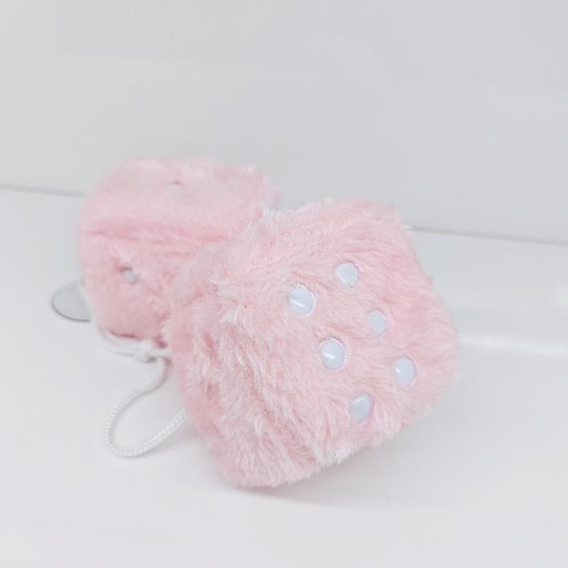 6cm long hair hot stamping dice plush toy cube pendant, rearview mirror pendant sieve