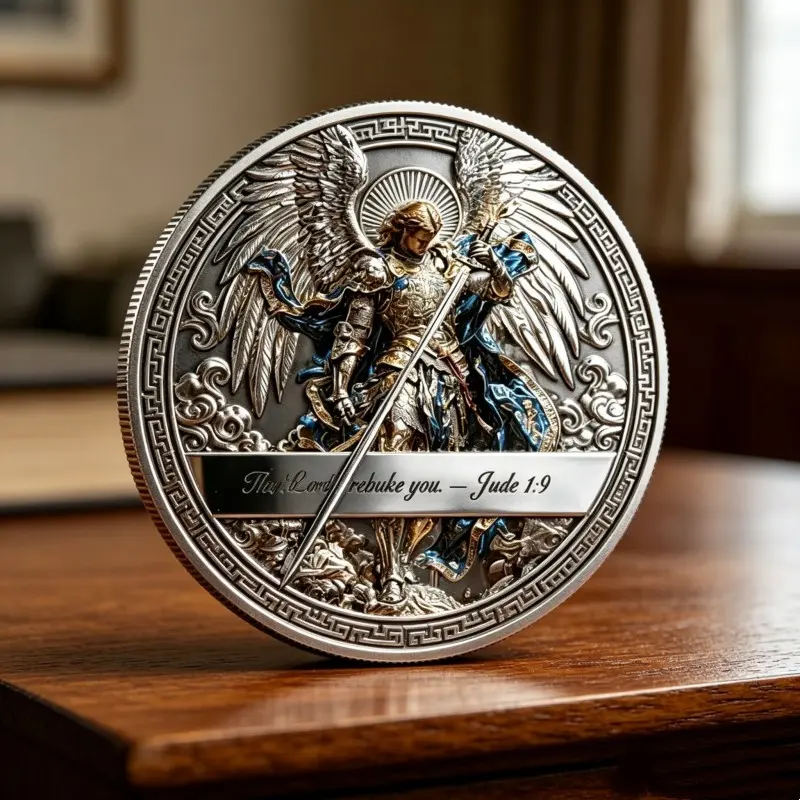 Saint Michael Archangel Dual-Sided Relief Commemorative Silver Coin, Faith Collection Medal, Gift for Overcoming Evil, Perfect Present