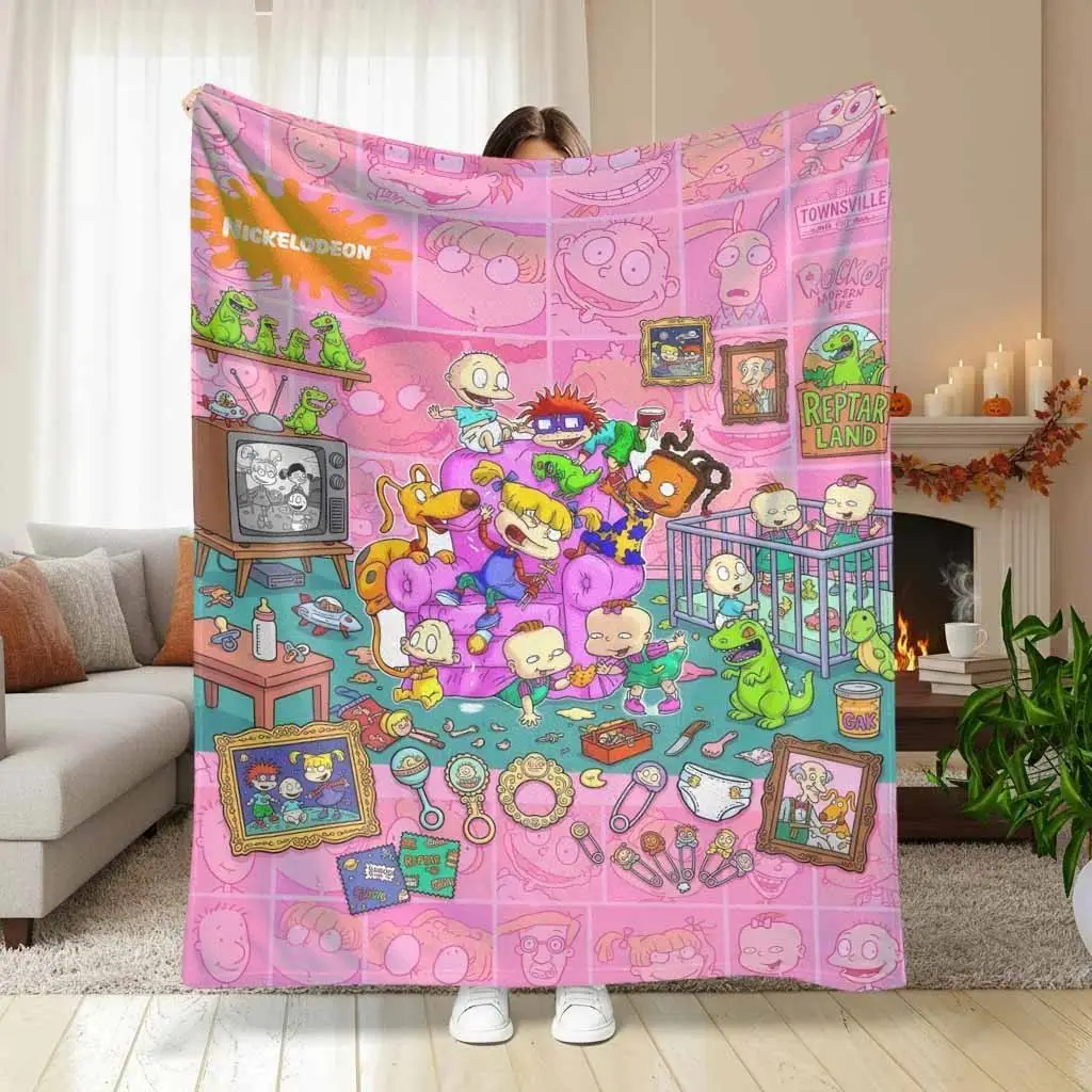 Rugrats Plush Flannel Blanket Nickelodeon Cartoon Character Print UltraSoft Cozy Warm Perfect for Living Room Sofa Couch Kids Playroom Decor Birthday Gift Holiday Present Any Fan's Essential