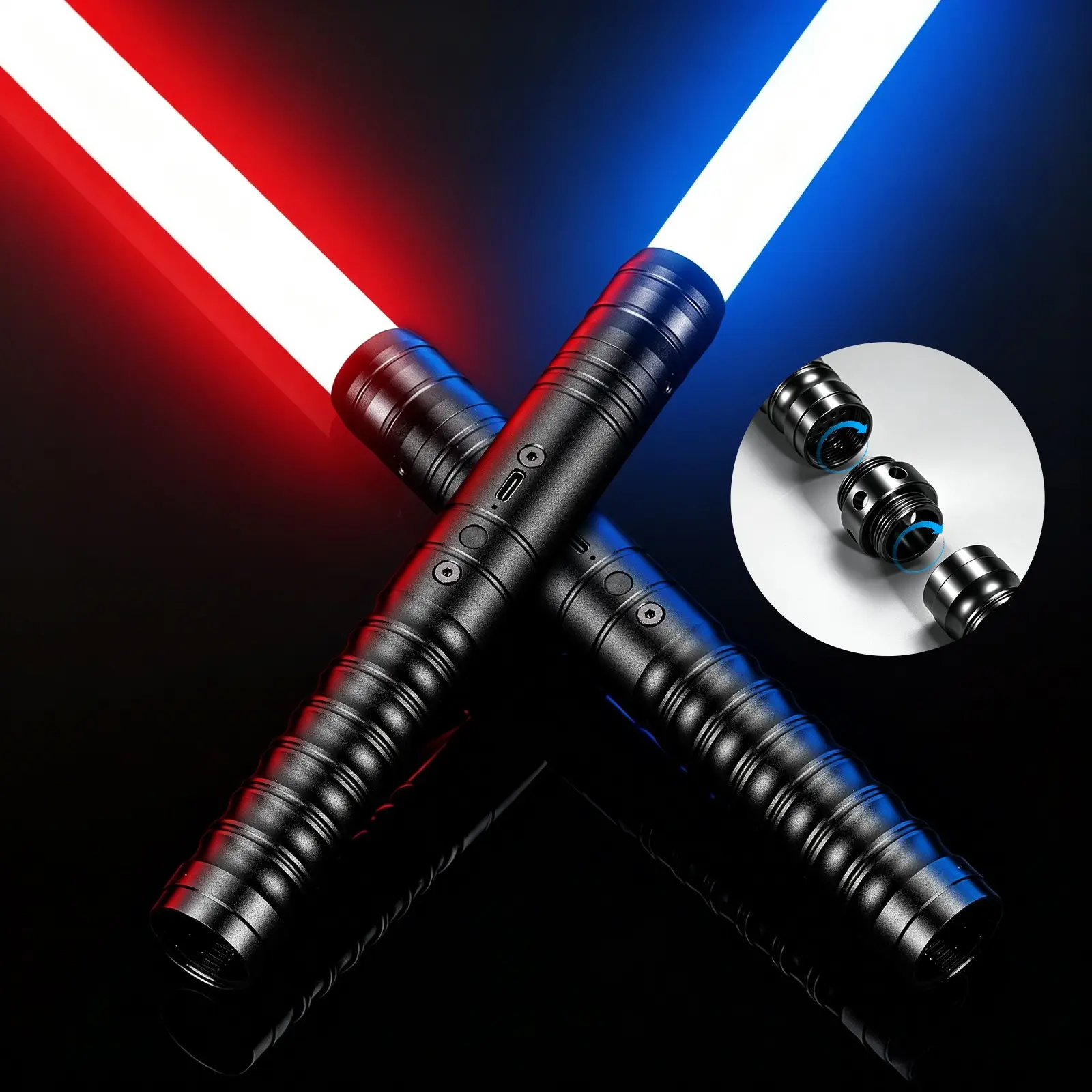 Light Saber Dueling Game, Alloy Handle, 15 RGB Colors, 6 Sound Effects, 4 Modes, USB Rechargeable, Ideal Gift for Kids & Adults