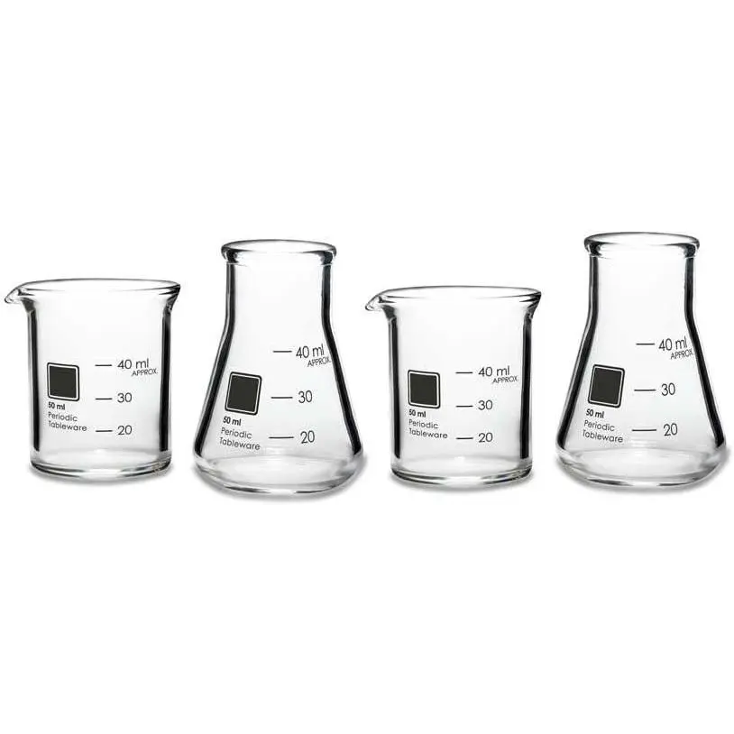Shot Glass Set, Borosilicate Glass Beakers & Flasks with Kiln Fired Enamel Markings