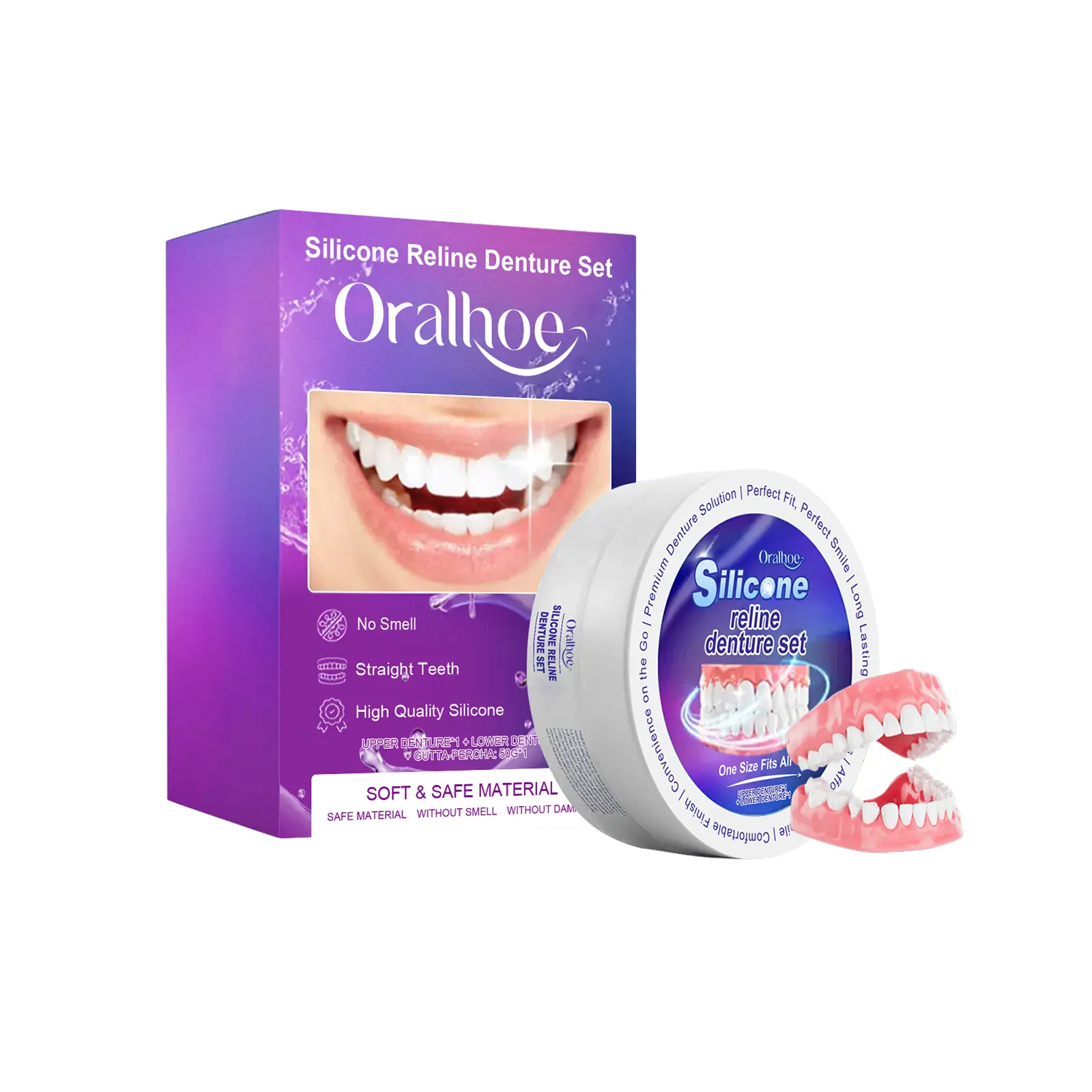 Oralhoe Denture Retouching Set, Beauty Retouching Teeth Interdental Natural Smile Comfortable Cosmetic Dentures Whitening