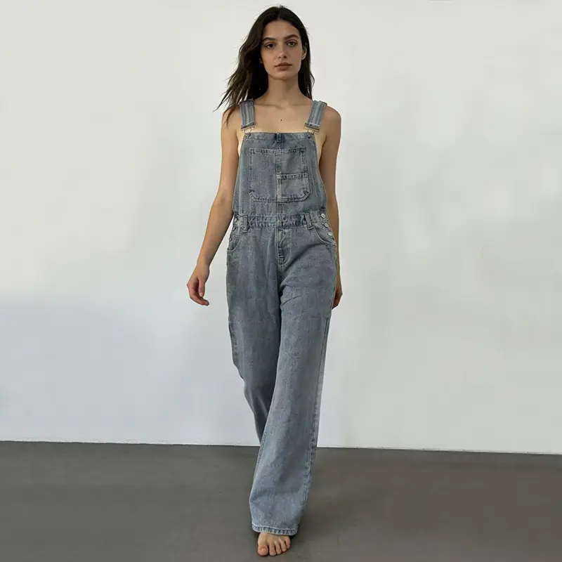women's wide-leg denim overalls Y2k loose straight overalls jumpsuit Women's Denim Bib Overalls Casual Loose Adjustable Straps Wide Legs High Waist Jean Pants Jumpsuits with Pockets