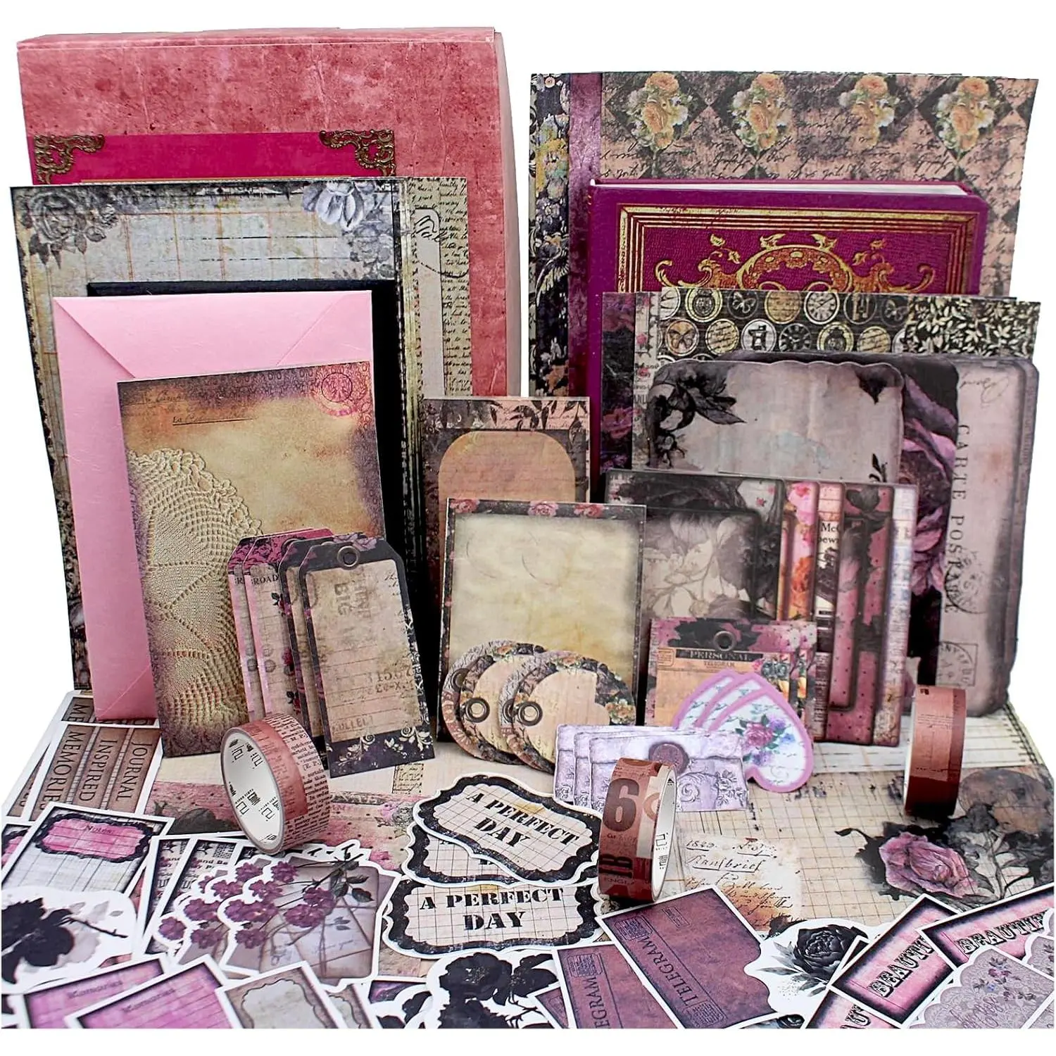 Diuhofart Vintage Scrapbooking Supplies Kit, 185pcs Junk Journal Kit with Scrapbook Paper A6 Aesthetic Notebook, Scrapbook Kit, Art Craft DIY Gift for Adult Women