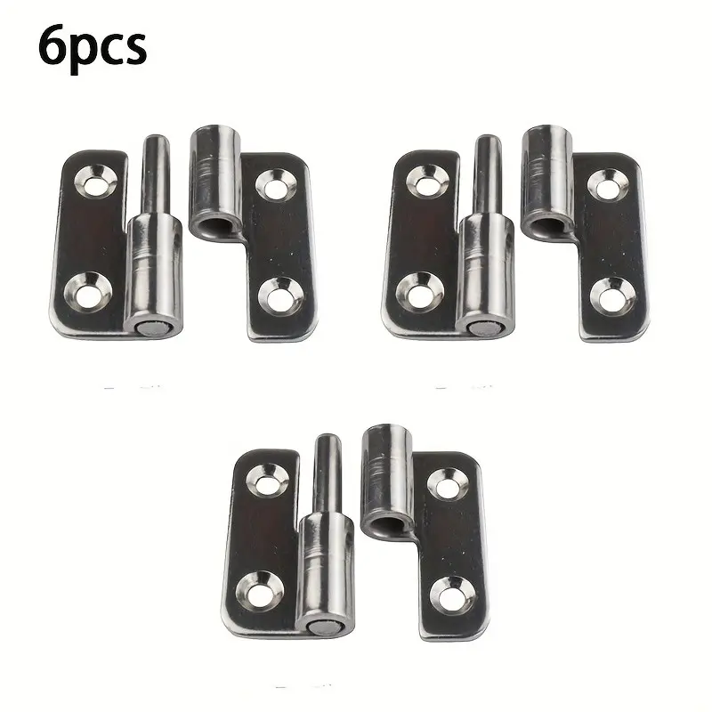 6-Piece Detachable Hinges, 304 Stainless Steel, Left-Hand Pull Slide Joint Design, Durable Metal Hardware, Smooth Surface, High-Quality Door Parts