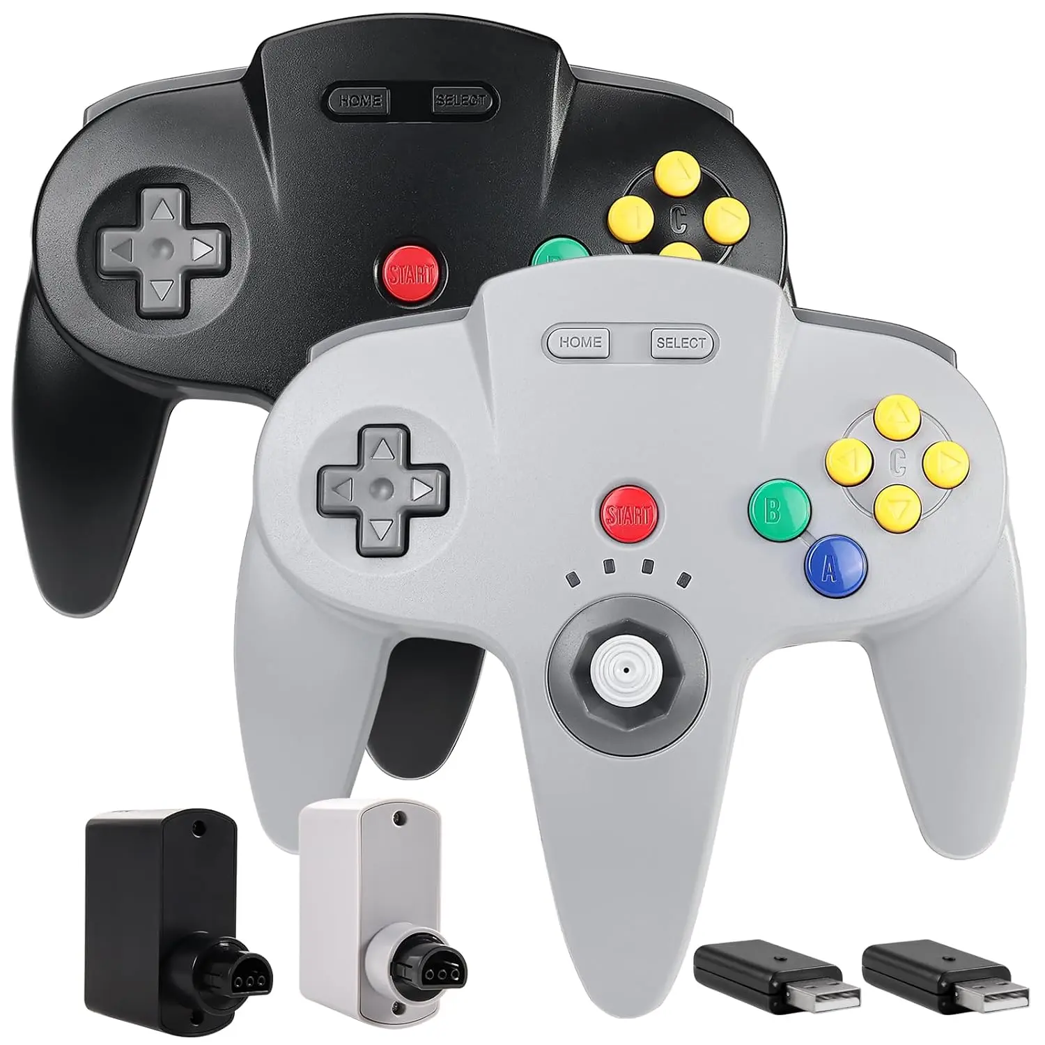 2.4 GHz  N64   Controller, USB Receiver & N64 Receiver, Compatible with Windows PC iOS  Raspberry Pi, N64 /  /NSO - (Rechargeable) (Plug and Play) (2 Pack)