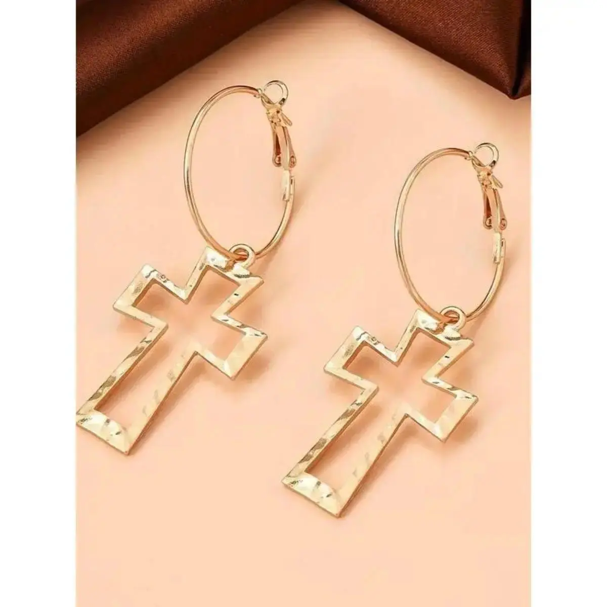 Women's Vintage-Style Chic Cross Dangle Earrings, Long Drop Copper Fashion Jewelry, Trendy Gift Idea, Cross Dangle Earring, Gift-Ready, Dangling Earrings, Glamorous