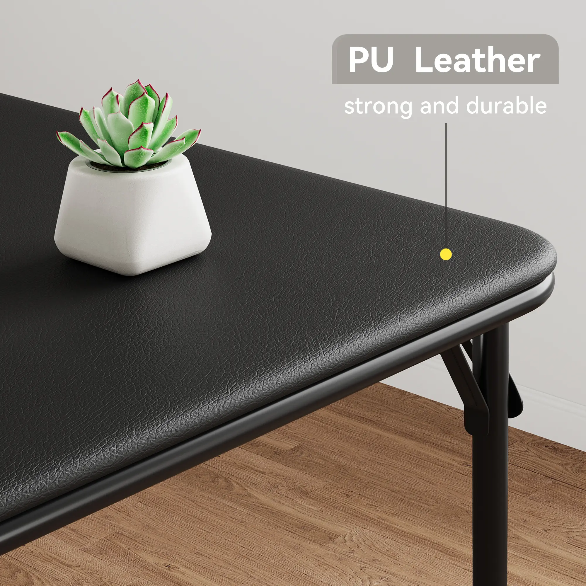 Portable Square Folding Card Table – 33.6" PU Leather Cushioned Top – No Assembly, Sturdy Metal Frame – Multi-Purpose Game & Dining, Indoor/Outdoor, Office, Camping – Grey