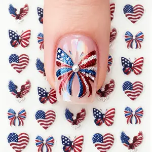 1pc Independence Day Nail Art Sticker Featuring a Cartoon American Flag, Eagle, Heart Design, with a Cartoon Theme And Irregular Shapes, Perfect for Women'S Or Nail Salons, Ladies Holiday Party Gifts