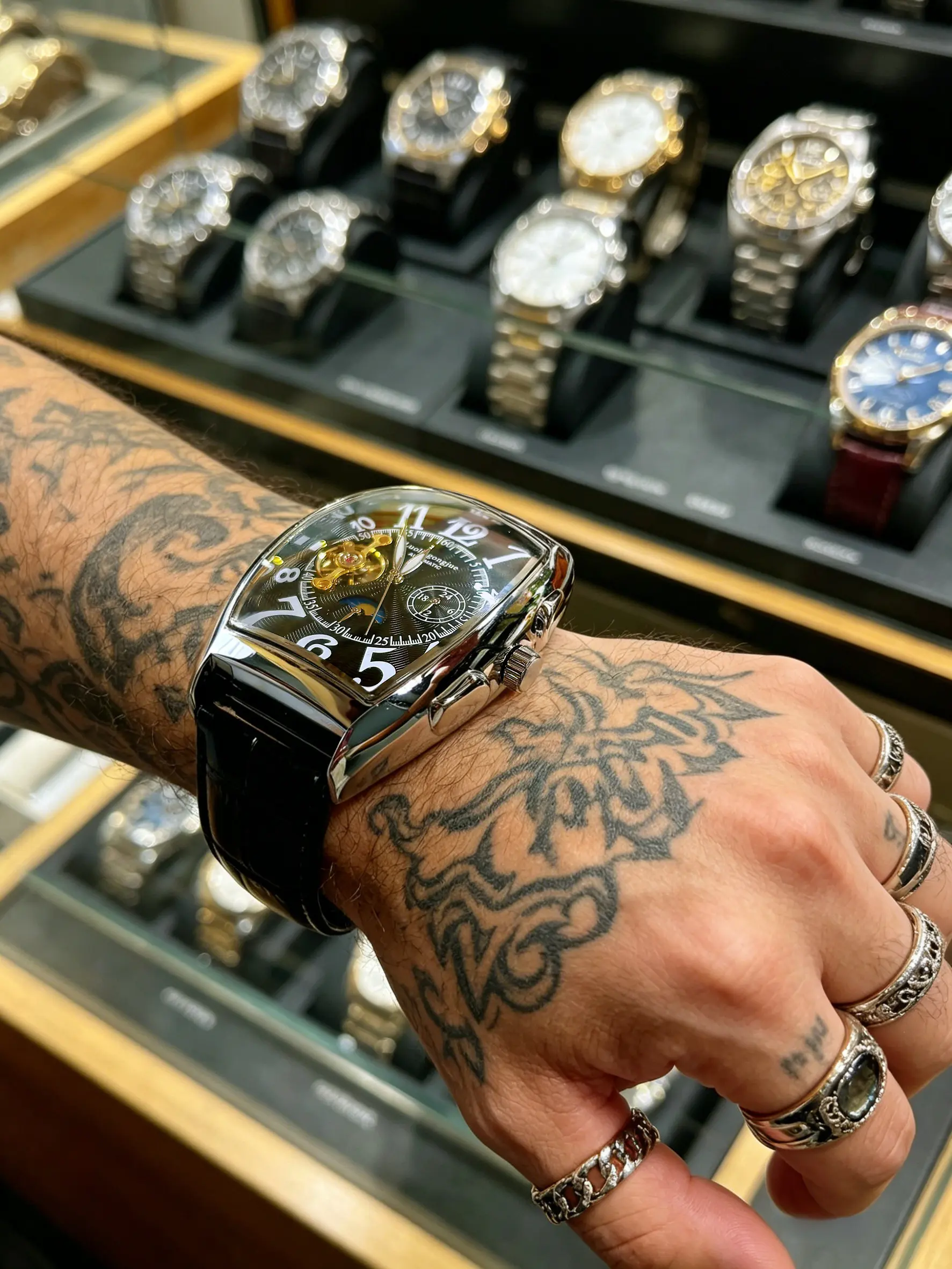 Vintage Luxury Open-Heart Chronograph Watch, Bucket Shape Matte, Multi-Function Leather Strap, Men's Elegant Gift, Mechanical Watches