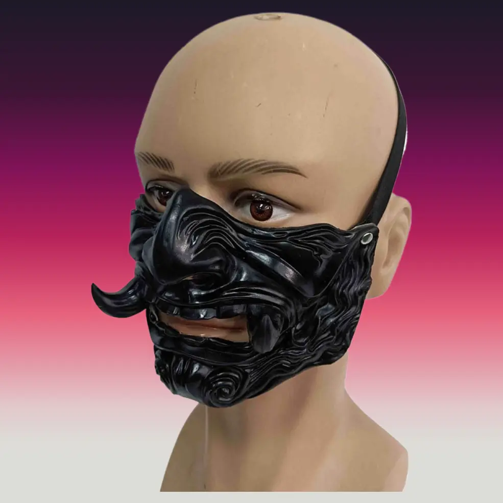 Japanese Hannya Mask, Comfortable Latex Half-Face Oni Demon Accessories for Halloween & Cosplay Party