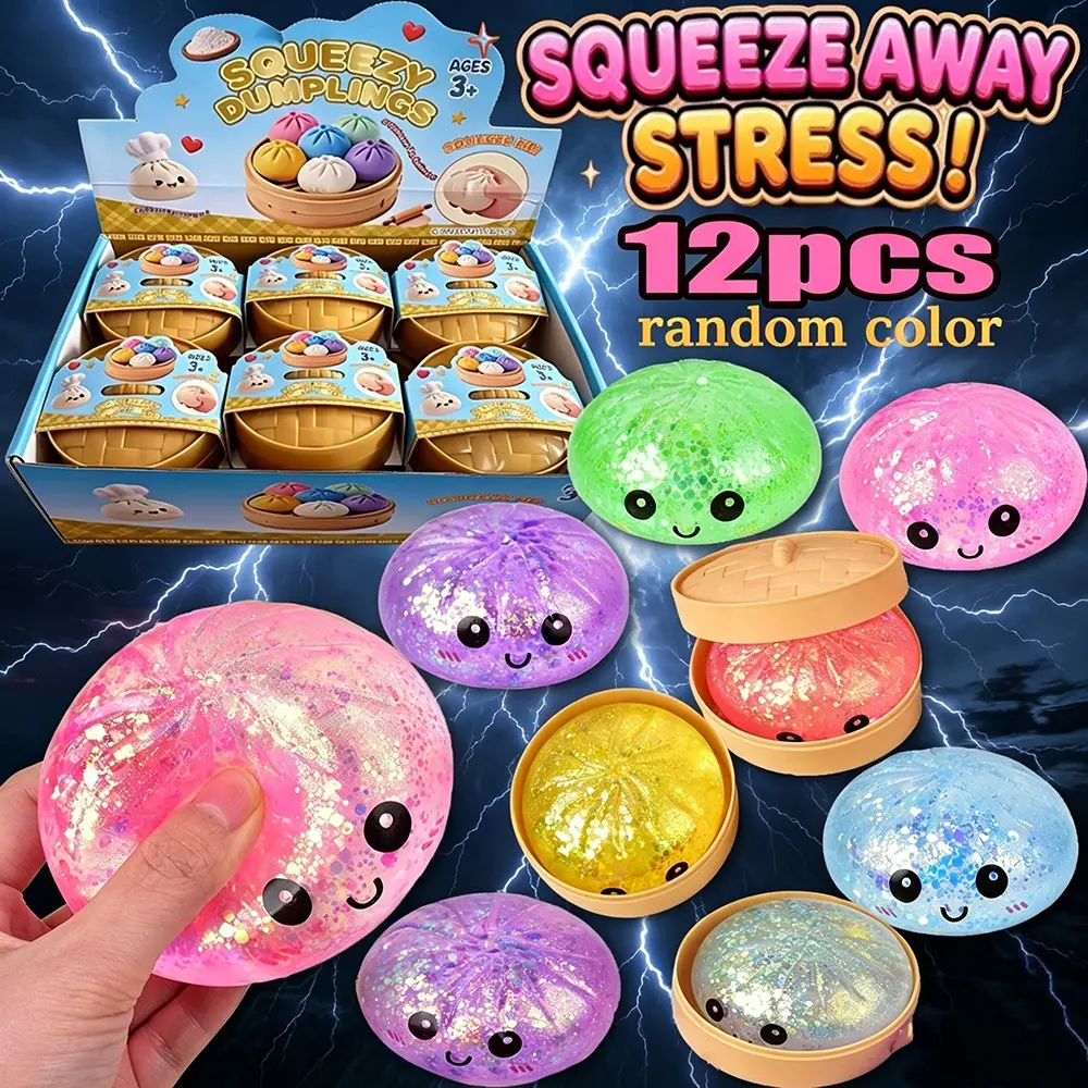 12pcs Glitter Dumpling Squishy Fidget, Mini Real Bun Dumplings Decompression Stress Relief Set, Crazy Fun Balls Toys, Anxiety Relief, Birthday Gifts