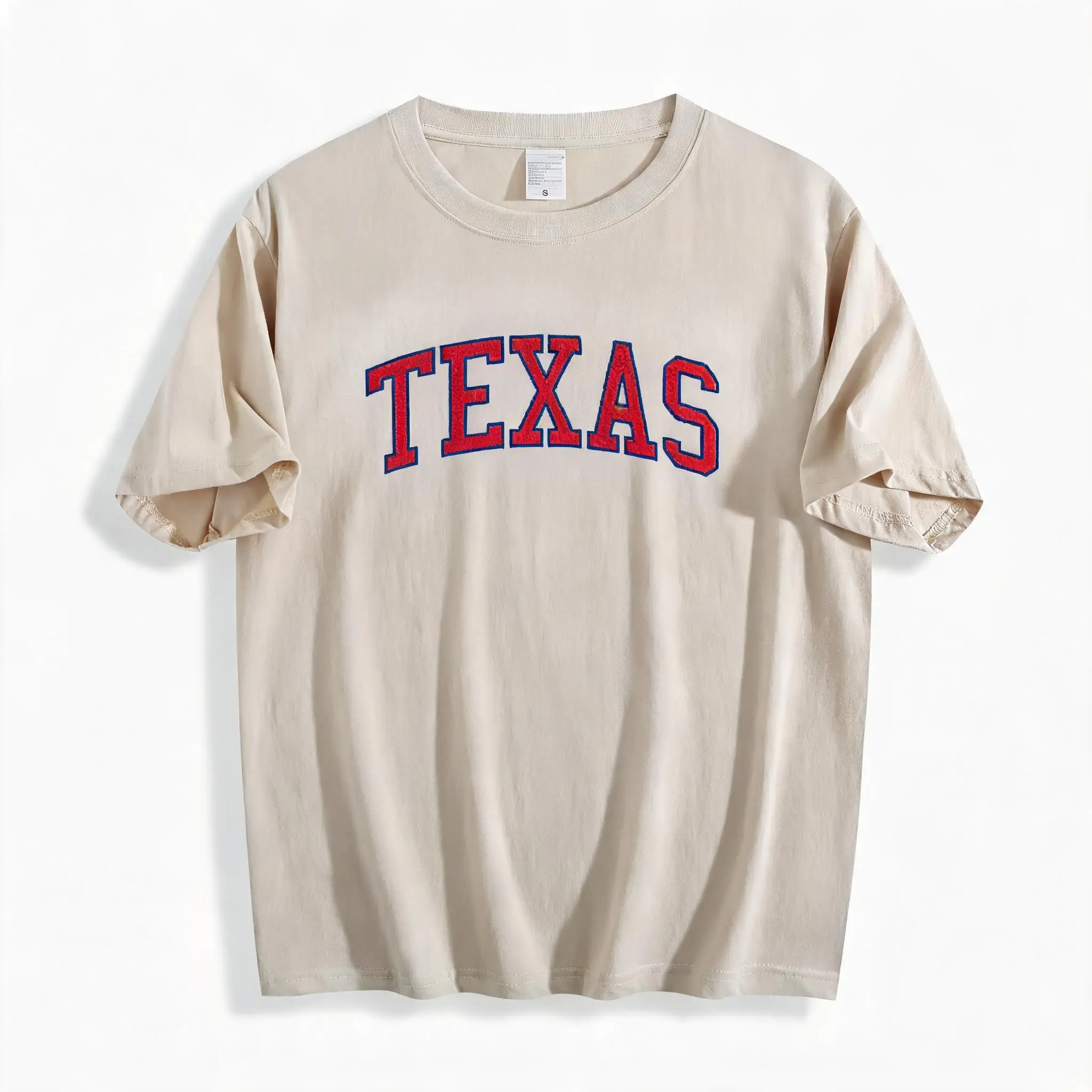 Imily Bela Women's 100% Cotton Vintage Varsity College khaki T Shirt Casual Short Sleeve Round Neck Top Womenswear