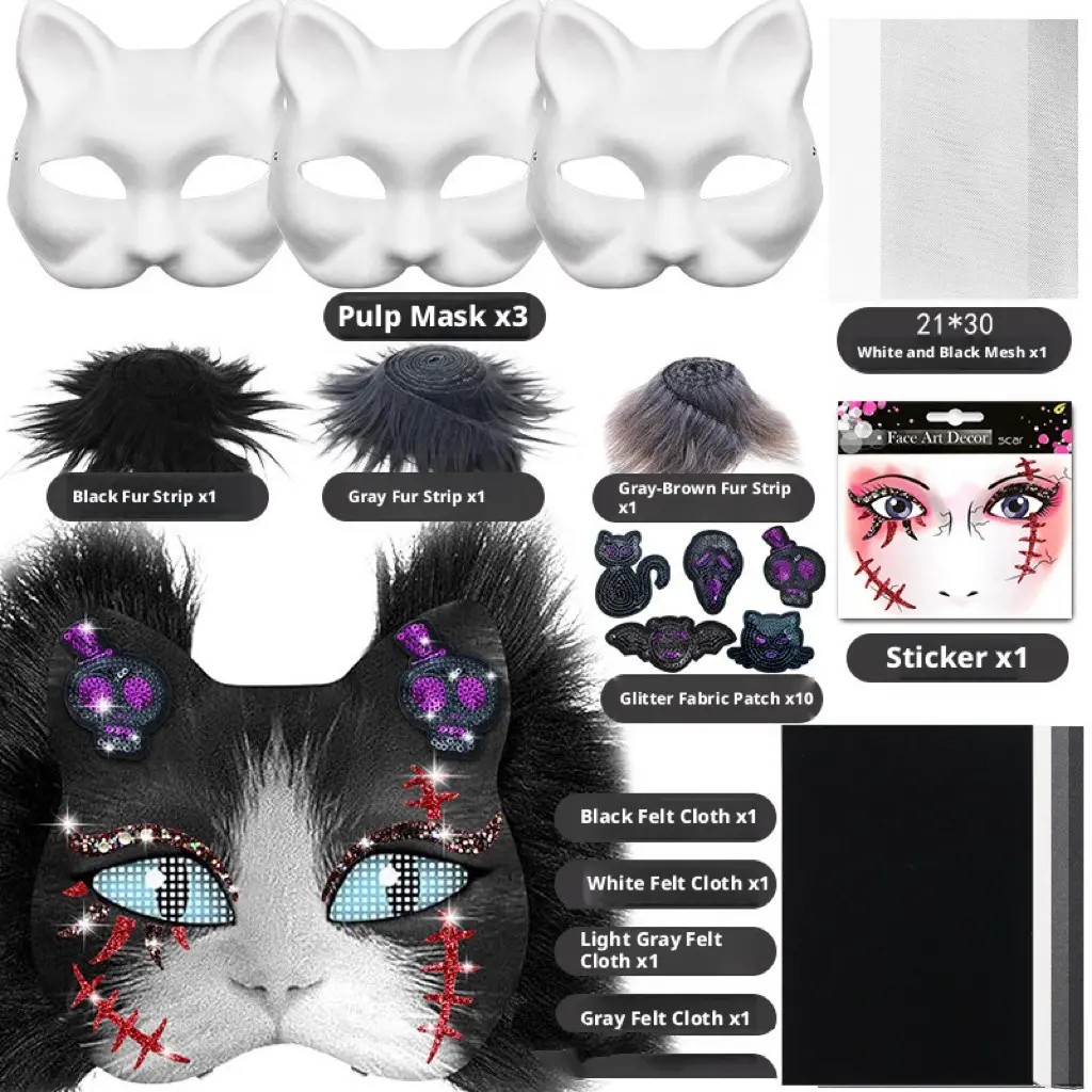 Ork Mask Set, Includes DIY Cat Bat Mask, Eye Mask Netting, Felt Pieces, Perfect for Halloween and Valentine's Day Role Play Masks