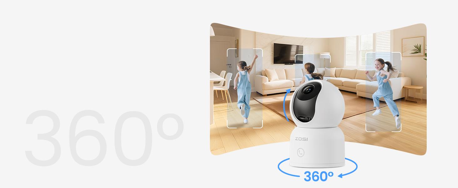 ZOSI 4K Indoor Security Camera C518 Pan/Tilt Pet/Dog/Nanny Plug-in Wifi Camera with Auto Tracking AI Detection 360° View Night Vision 2-Way Audio 5GHz/2.4GHz WiFi 64G Memory Card Included Button Installation
