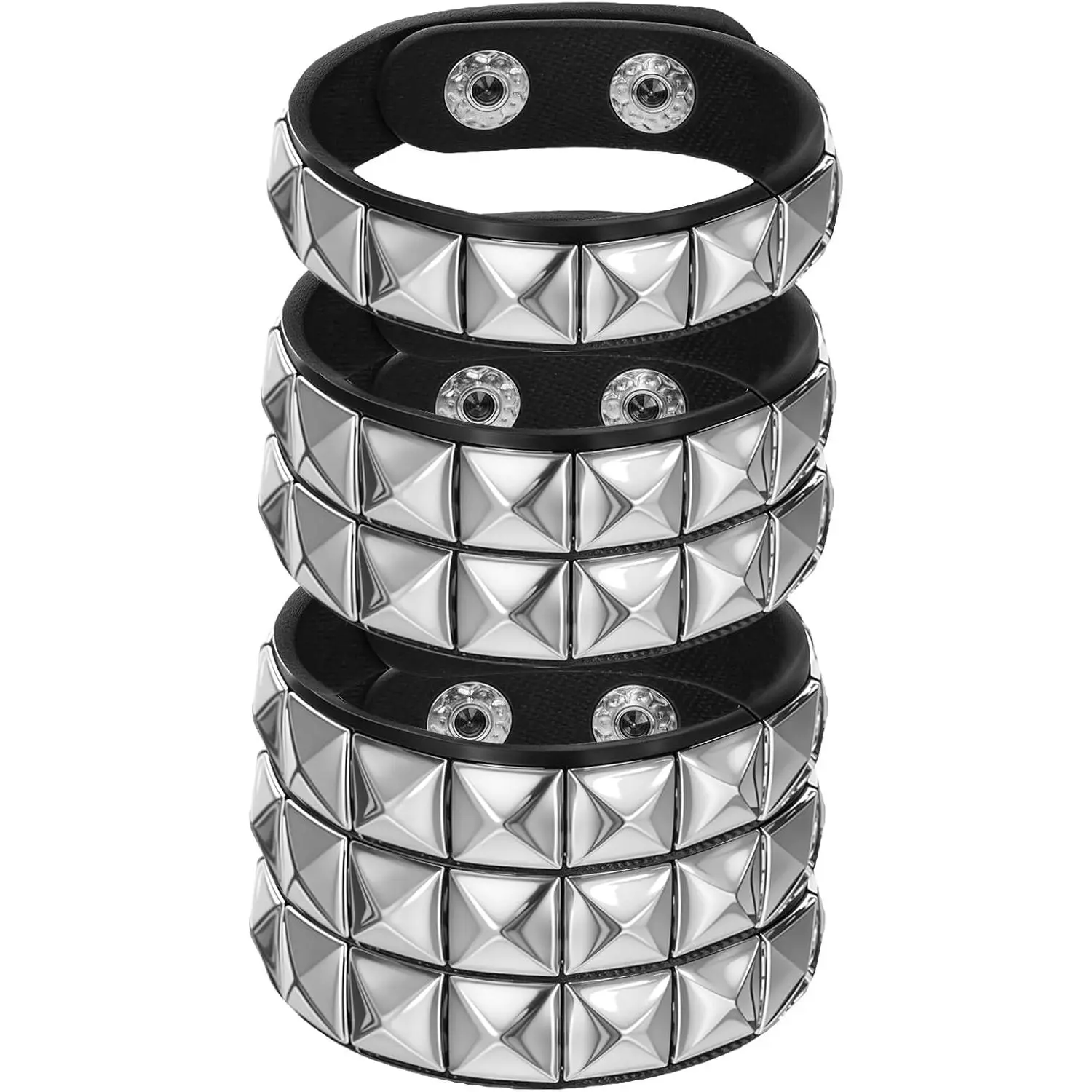 3 count Punk Rock Studded Bracelets Set, Spiked Studded Bracelet Cuff 80s Emo Goth  Accessories Wristband Adjustable