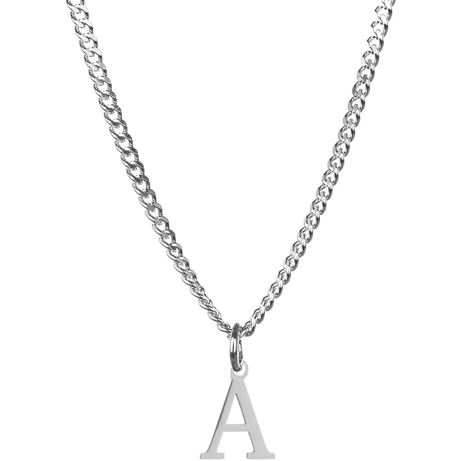 Men’s Minimal Initial Necklace, Stainless Steel   Tone 26 Letters Pendant Necklace for Men Women 3.5mm Cuban Chain