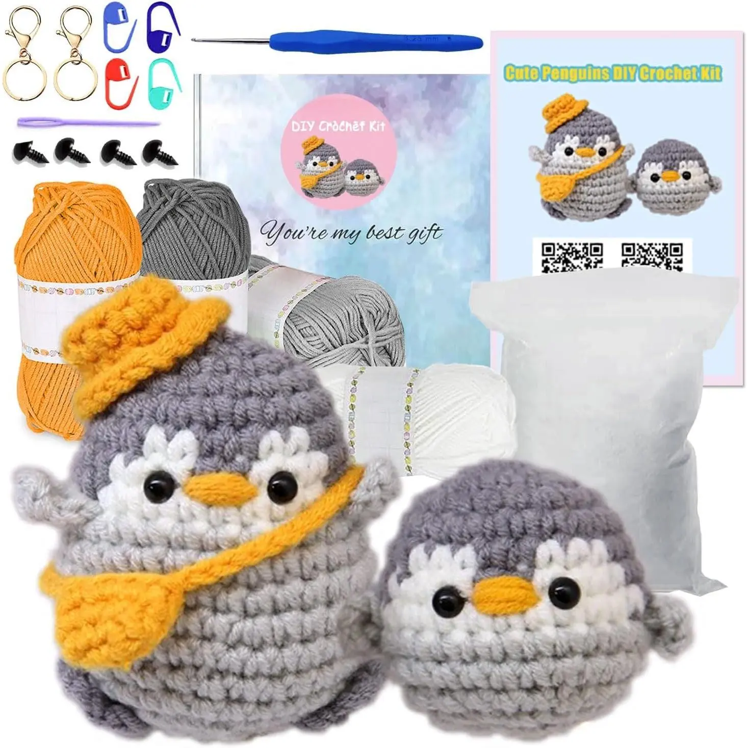 Crochet Kits for Beginners, Set of 2 Penguins Knitting Kit Crochet Starter Kit for Beginners Adults with Yarn, Hook, , Step-by-Step Video Tutorials