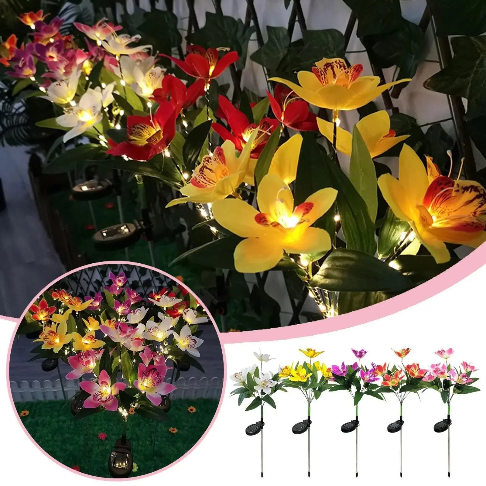 Solar Outdoor Lights - 7 Heads LED Orchid Lights, Garden Lawn Outdoor Decoration, Festive Scene Ground Insertion Lights, Outdoor Party Decoration, Lawn Atmosphere Landscape Lights, Mother's Day Gift,halloween/christmas Decor